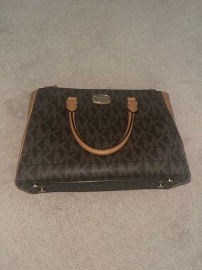 Michael Kors Brown MK Logo Tote with Tan Trim